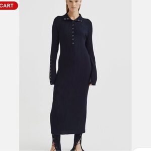 H&M Premium selection merino wool Dark Blue Long Sleeve Ribbed Dress